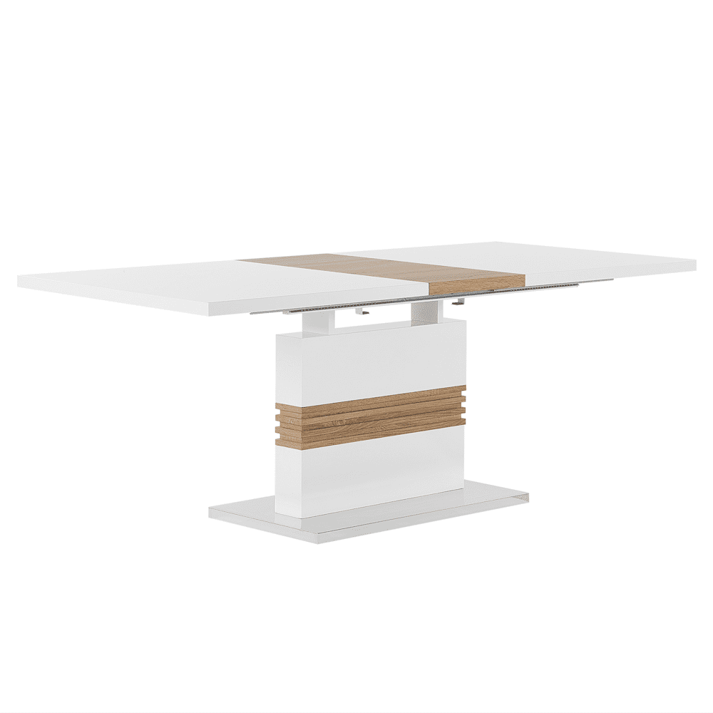 Beliani Jedálenský stôl rozkladací biela svetlé drevo 160/200 x 90 cm SANTANA